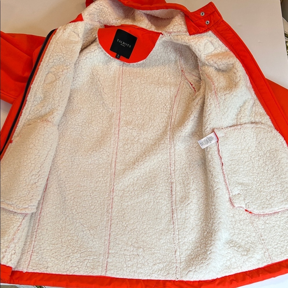 Talbots Women's Orange Hooded Raincoat - Picture 6 of 8